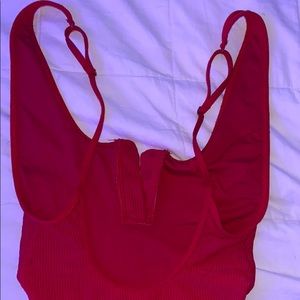 Frankies bikinis red high cut backless one piece